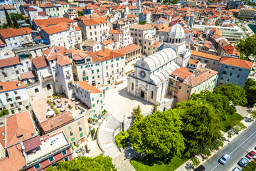 Croatia. Sibenik saint James cathedral aerial view, UNESCO world heritage site