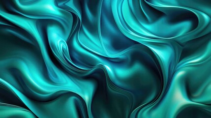 Fototapeta premium Teal Silk Fabric Draped Texture Backgrounds and Patterns with Waves and Curvy Lines. Smooth Shiny Fabric Design and Abstract Backgrounds for Luxury Aesthetic. Dark Teal Blue Green Aqua Shades and