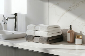 Soft towels and elegant toiletries enhance a modern bathroom setting