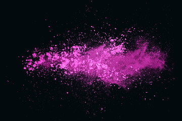 Brilliant pink color dust explosion in dark background