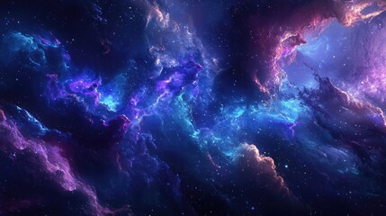 Obraz premium Vibrant Purple Blue Nebula in Dark Cosmic Space