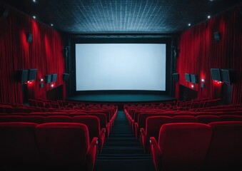 Obraz premium The inside of a cinema with vacant seats in front of the screen