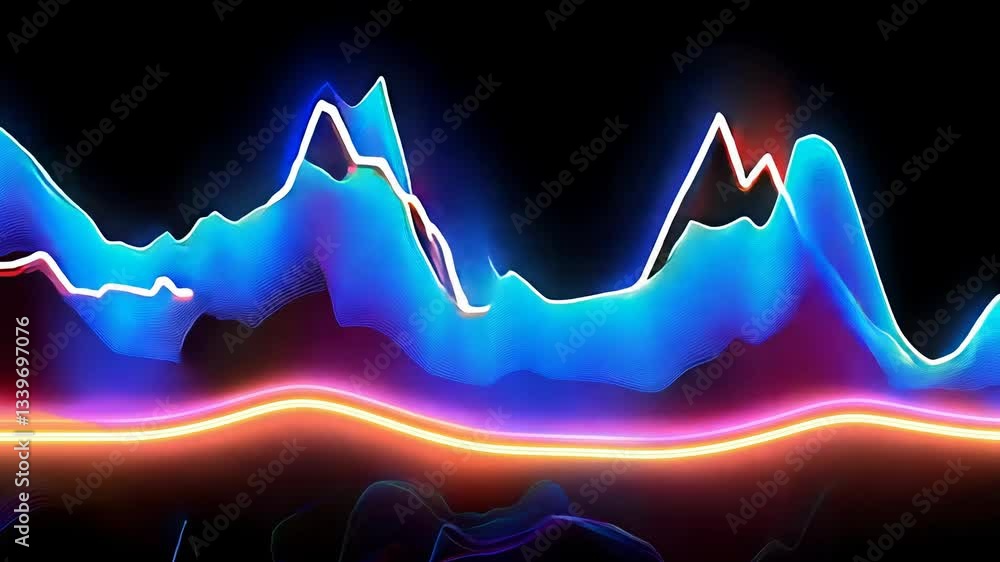 Aufkleber neon light display of mountains in the background. the mountains are lit up in different colors, cre