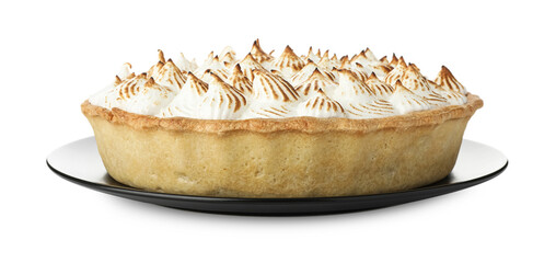 One delicious meringue pie isolated on white