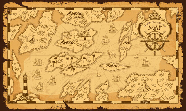 Exploration map of islands and ships