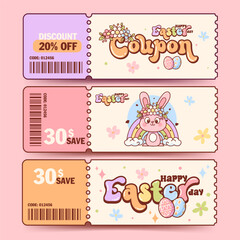 Colorful Easter Discount Coupons with Bunny and Eggs