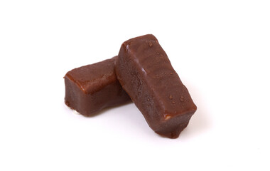Chewy Chocolate Covered Nougat Mini Candy Bars Isolated on a White Background