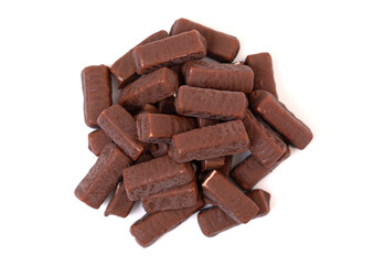 Chewy Chocolate Covered Nougat Mini Candy Bars Isolated on a White Background