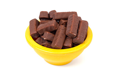 Chewy Chocolate Covered Nougat Mini Candy Bars Isolated on a White Background