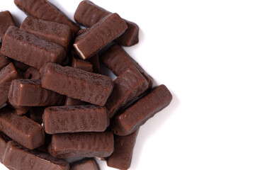 Chewy Chocolate Covered Nougat Mini Candy Bars Isolated on a White Background