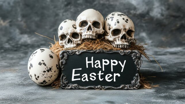 Easter skulls with message in dark background