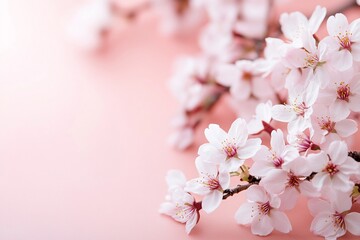Easter Background, Easter Banner, Delicate Pink Cherry Blossoms on Soft Pink Background Spring Floral Image