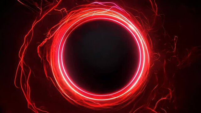 Red circle with a black center. The circle is surrounded by smoke. The smoke is red and it is glowing