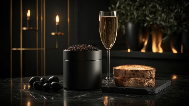 Indulge in opulent black, served on ice with bread and champagne, ideal for upscale dining or special occasions