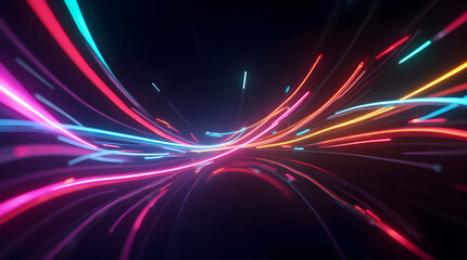 Colorful Neon Light Trails Abstract Futuristic Digital Background