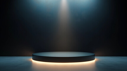 Dramatic Lighting Showcase Podium: Empty Stage for Product Presentation, Mockup, Elegant Display,   