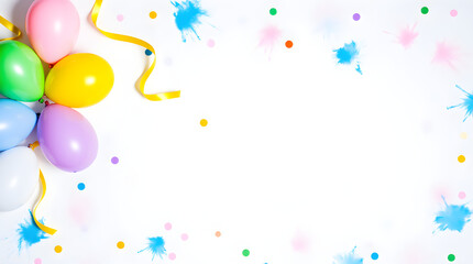 Bright Colorful Balloons Confetti Paint Splatters Festive Party Background for Events