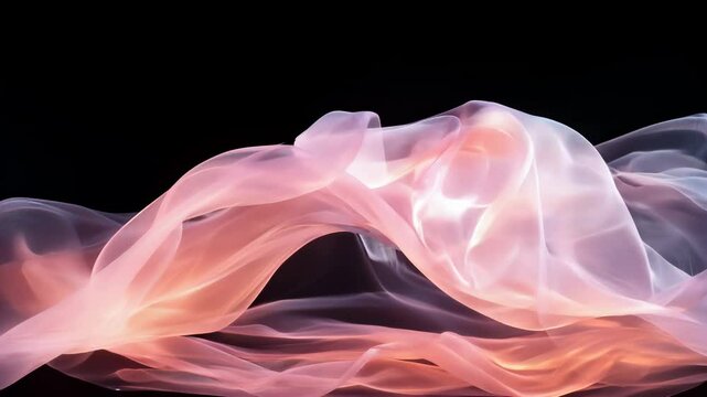 Abstract flowing pink and white silk fabric on black background.