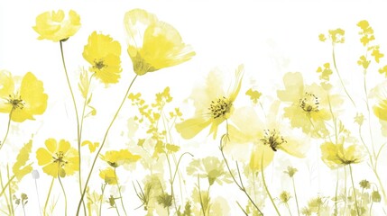 High quality illustration Meadow of delicate wildflowers in a seamless pattern with watercolor-style textures in yellow, artistic and serene