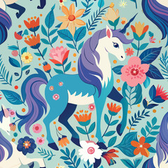 vector seamless pattern with  hoarse and flowers