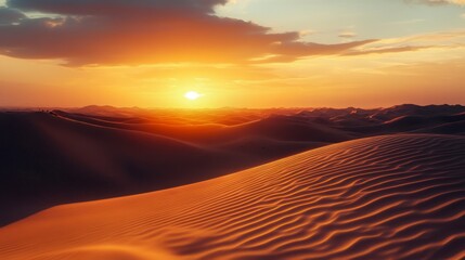 Golden Sunset over Rolling Sand Dunes in the Desert