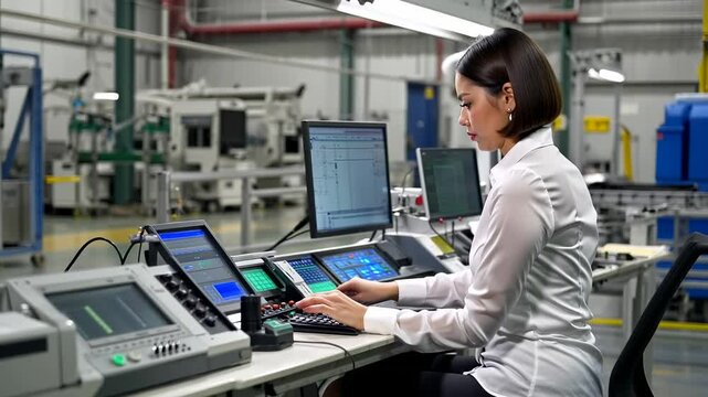 Woman engineer working with industrial control systems.