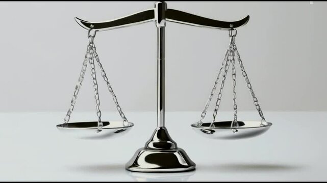 Modern minimalist balance scale with sleek design symbolizing legal equality and impartial judgment.
