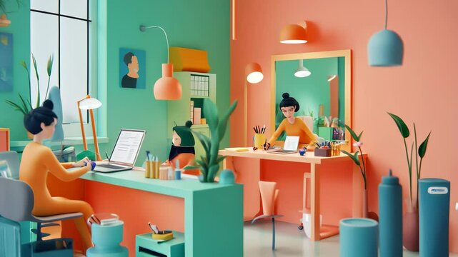 Miniature office scene with tiny figures, tiny figurines in a detailed office setting symbolize teamwork and business strategy.