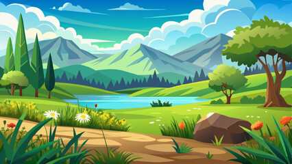 Obraz premium vector of landscape with grass and sky