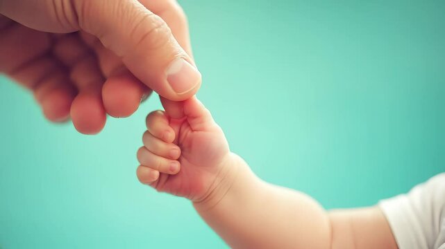 Baby hand holding parent's finger, a newborn&rsquo;s tiny hand gently grasps an adult&rsquo;s finger, symbolizing love and trust