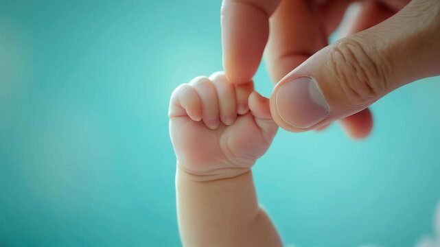 Baby hand holding parent's finger, a newborn&rsquo;s tiny hand gently grasps an adult&rsquo;s finger, symbolizing love and trust
