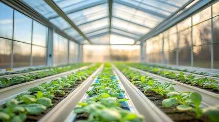 Greenhouse Hydroponics Farm Growing Spinach Plants