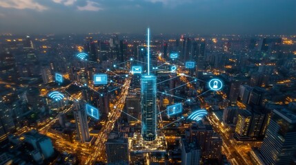 Fototapeta premium Smart City with 5G Technology 