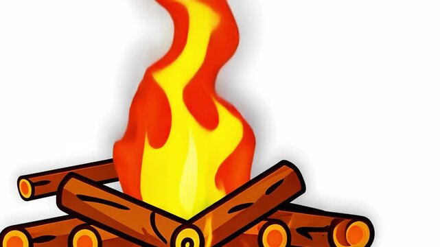 Minimalistic image of a fire with bright orange flames on a white background.