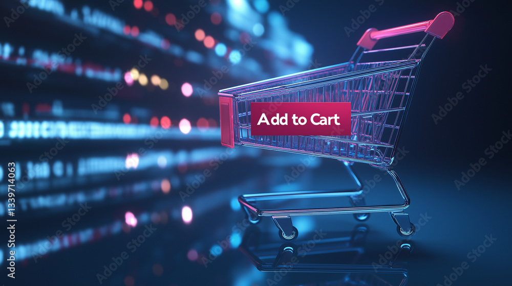 Poster futuristic add to cart button: floating, sleek, e-commerce ui design element for websites and apps