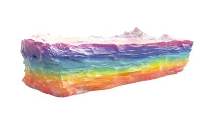 Slice of rainbow layer cake isolated on white background