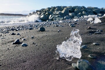 Washed up glacial icebergs on Iceland's Diamond beach