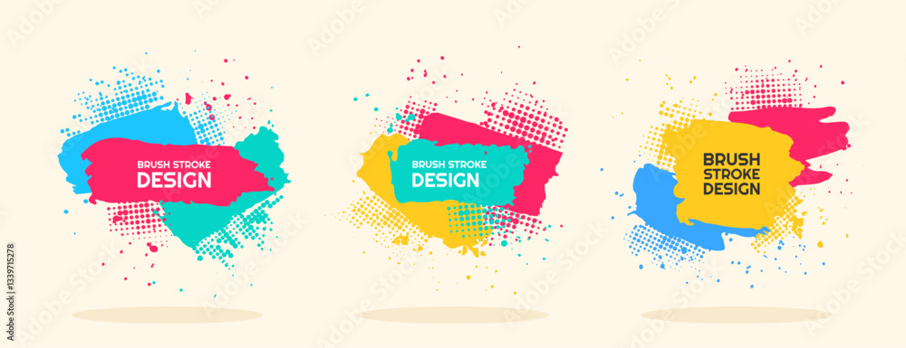 Fototapete vector illustration. bright color dynamic banners set. modern art graphic. ink brush stroke frame wi