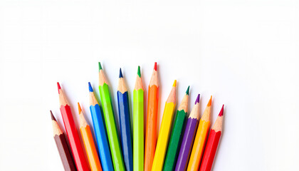 Fototapeta premium Colored pencils arranged on white background