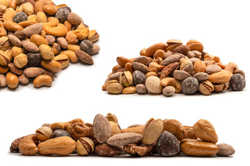 A group of almonds, pistachios, walnuts, macadamia, cashews.