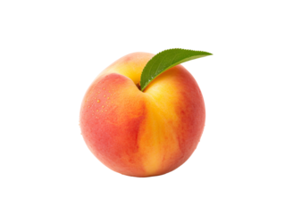 a peach with a leaf on top