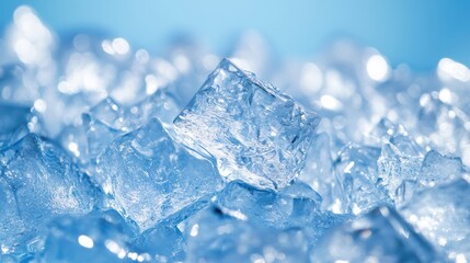 Obraz premium 氷の塊が青い背景の上で光を反射し、夏の暑さを感じさせる美しい光景