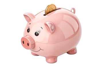 Obraz premium Cute pink piggy bank with a coin slot, isolated on white background, ideal for financial savings, money management, banking, and investment concepts 