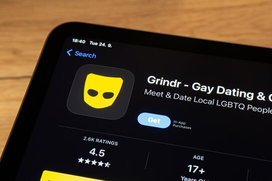 Apple app store with Grindr gay dating mobile application to be installed