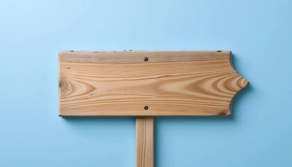 Empty wooden signboard isolated on blue pastel background