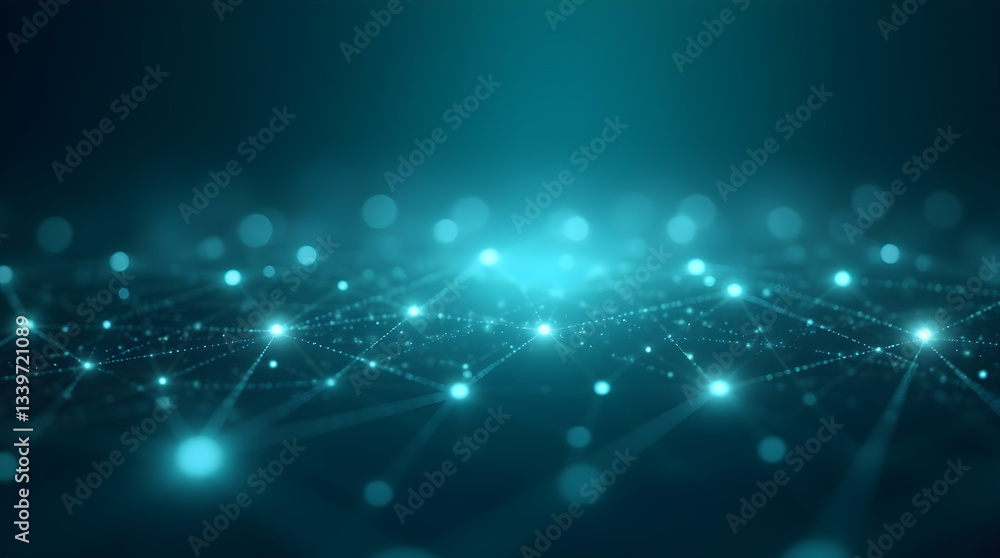 Aufkleber abstract futuristic digital network glowing blue dots lines data technology connections dark blue ba
