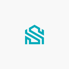 Simple Line letter S house or S Home logo concept vector icon