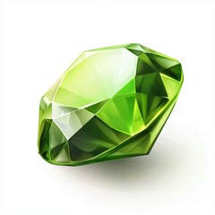Realistic 3D cartoon icon of a rich green peridot gemstone with smooth edges on a white background