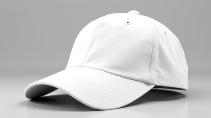 
Snapback baseball cap mockup, white baseball cap on grey background