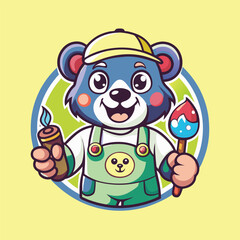 Cute Cartoon Mascot Logo Template of a Bear Painter in Unique Style